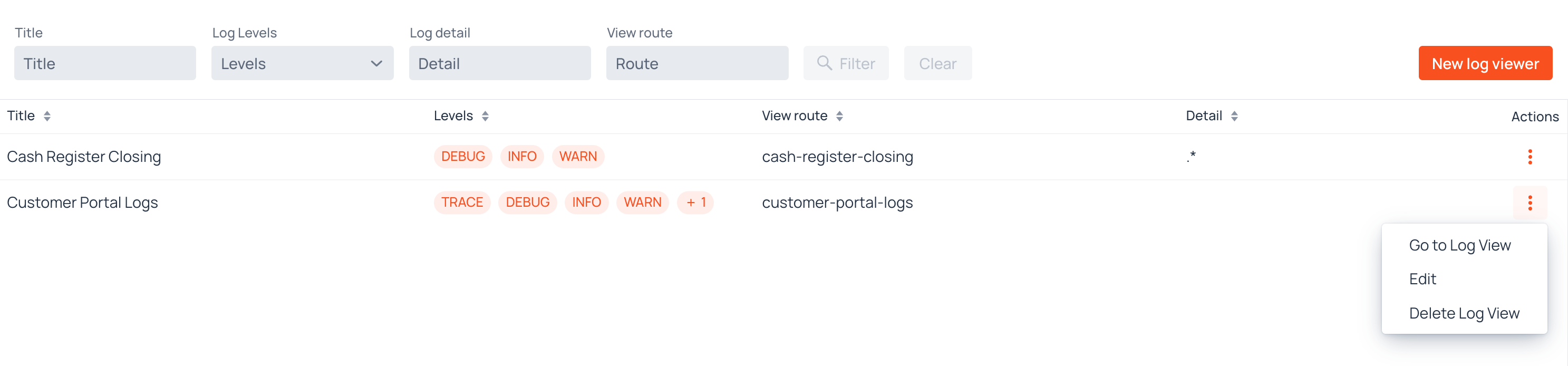Log Viewer Row Actions