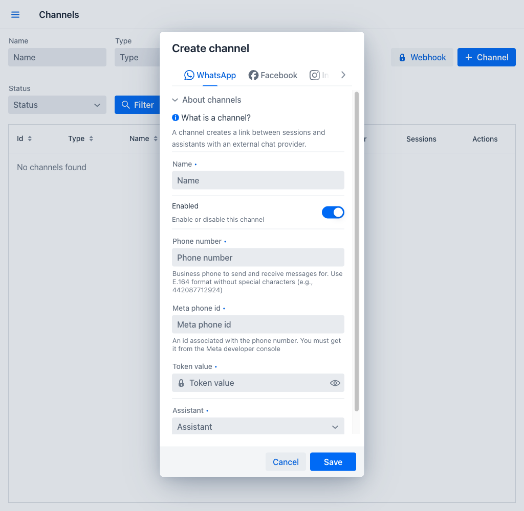 Channel Creation Dialog