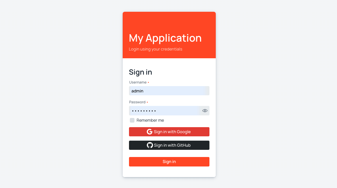 Login view with external provider buttons